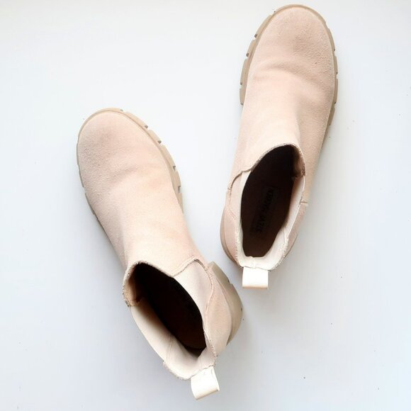 Steve Madden Howler Beige Suede Chelsea Ankle Boots Lug Sole Fall Chunky Booties - Picture 13 of 16